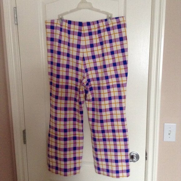 Maeve By Anthropologie Susanna Women's Size XLP Flared Pants Purple Pink Plaid - Picture 4 of 6